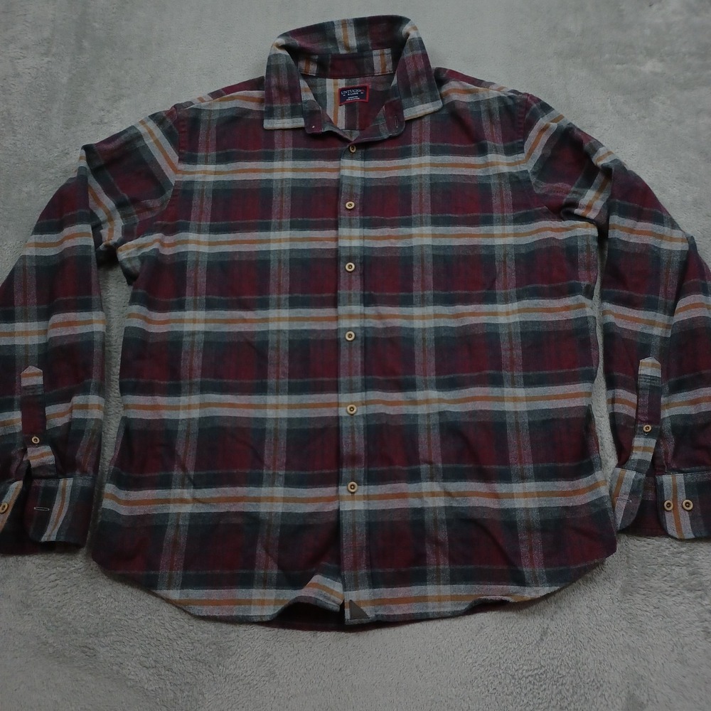 Untuckit Shirt Mens XL Red Plaid Flannel Preppy Casual Button Up Long Sleeve